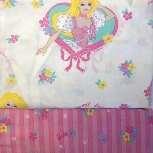Vintage 90s Barbie Bedsheets Twin Set (Flat + Fitted) 1997 Sweet Dreams Ribbons